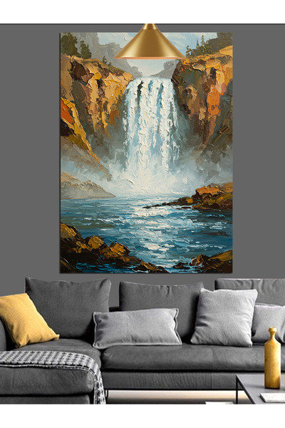 KanvasSepeti Peisaj cu cascadă de apă Pictură în ulei de înaltă calitate text...