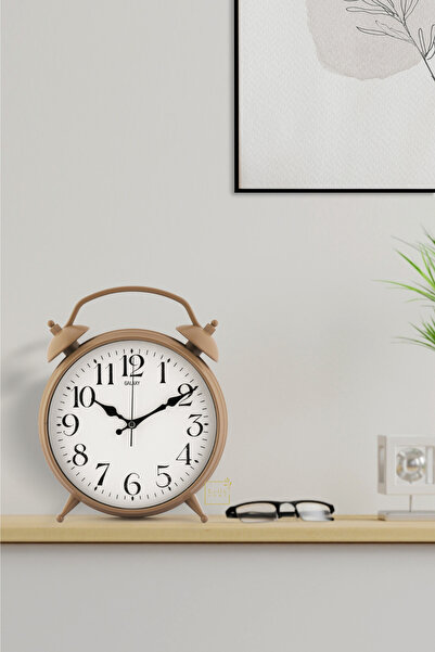 Leila Home Modern Duvar-Masa Saati Bej/Kum Rengi Çerçeve Sessiz Akar