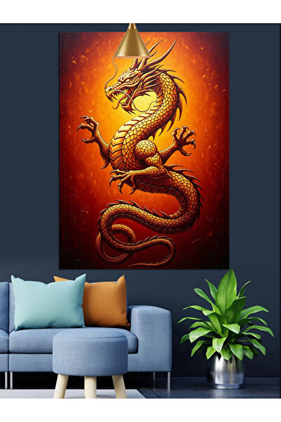 KanvasSepeti Dragonul de aur Pictură în ulei de înaltă calitate texturat Canv...