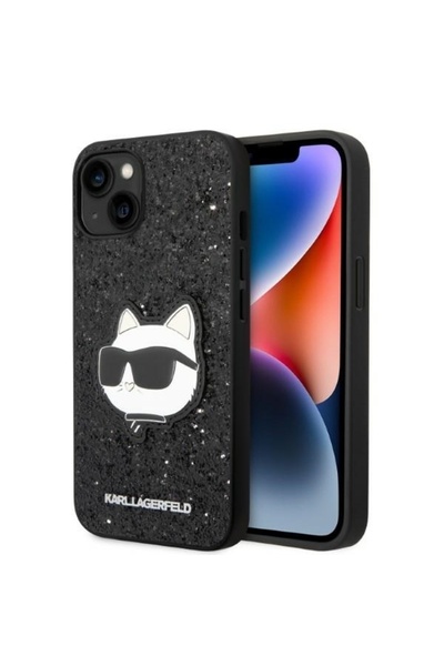 Karl Lagerfeld Θήκη για iPhone 14 Plus, Σκληρή θήκη με γκλίτερ, μαύρη
