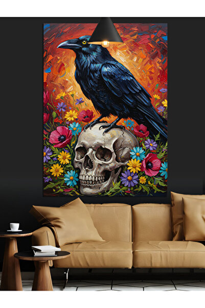 KanvasSepeti Craniu de corb Pictură în ulei de înaltă calitate texturat Canva...