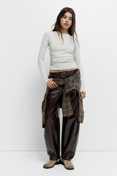 Pull & Bear Soft touch T-shirt with gathered detail