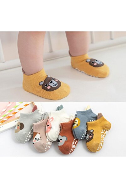 JZS Baby Non Slip Socks 6 Pairs Cotton Cartoon Animal Ankle Socks