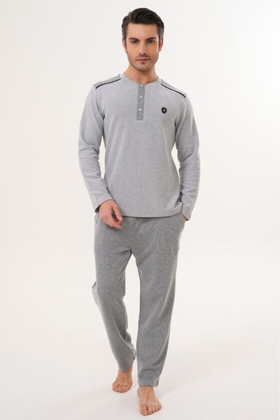 By Mecit Pijama Large Size Thessaloniki Fabric Winter Men's Pajama Set 70% Cotton 30% Polyester