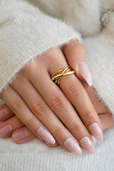 The Collection Set of 2 Modern Curved Vintage and Cross Shape Vip Gold Rings