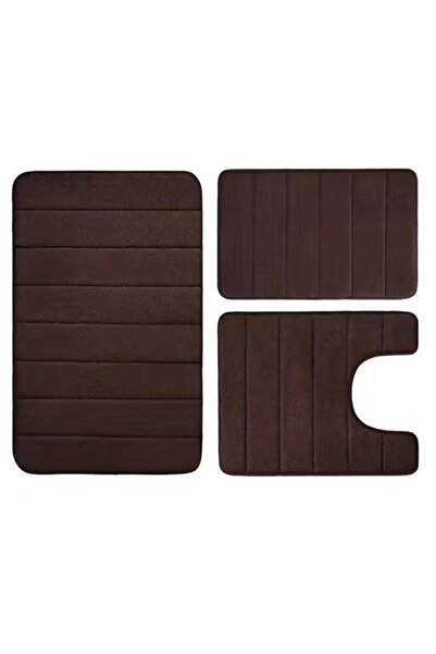 JZS Memory Foam Bath Mat Set 3 Pieces Brown