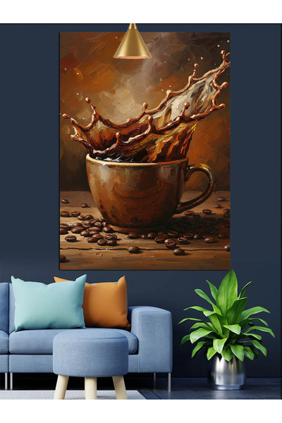 Artmeg Cana cu boabe de cafea și pânză decorativă cu cafea - Tablou din lemn MDF