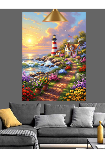 KanvasSepeti Farul de pe litoral Pictură în ulei de înaltă calitate texturat ...