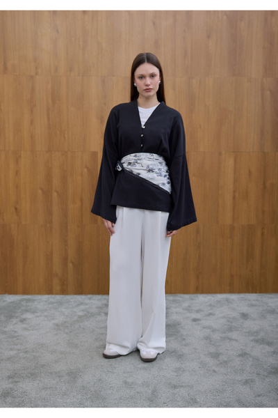 Birgül Bektaş Black Front Button Detailed Blouse
