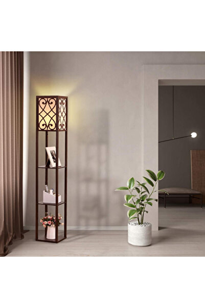 NKX Nordic Modern Bedroom Linen Cover Standing Floor Vertical Lamp With 9W Bulb With Shelves