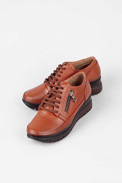 DERİMİSS Women's Genuine Leather Accessory Zippered and Laced Comfort Shoes