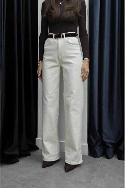 Havoş Μπεζ τζιν με ζώνη με ψηλόμεσο κορδόνι