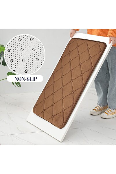 JZS Bathroom Mat 60x40cm Memory Foam Non-slip Absorbent Machine Wash Brown