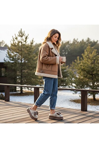 OEM Women's fluffy slippers, with decorative bow, for indoors or short outdoor outings, L736