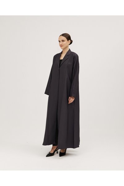 SOROSE SA Crepe abaya, half-circle style, with vertical stitching and a boxy back panel - gray color