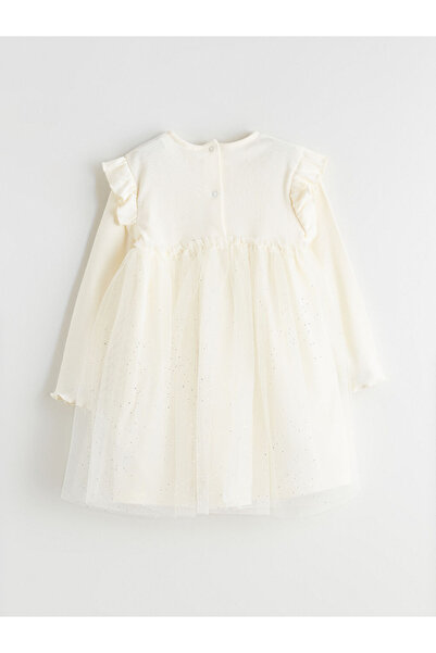 LC Waikiki Baby Ecru Crew Neck Baby Girl Princess Dress
