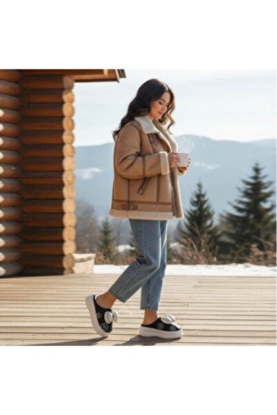 OEM Women's fluffy slippers, with decorative bow, for indoors or short outdoor outings, L736