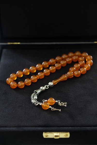 Tesbih Otağı Special Lettered Fire Amber Prayer Beads – Premium Special Boxed Gift Set - Certified Amber