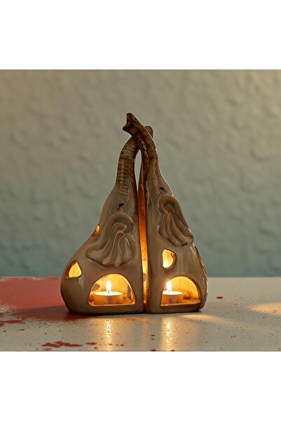 e-life shop Lüks İşlemeli Fil Tasarımlı Porselen Mumluk Kitap Tutucu Heykel S...