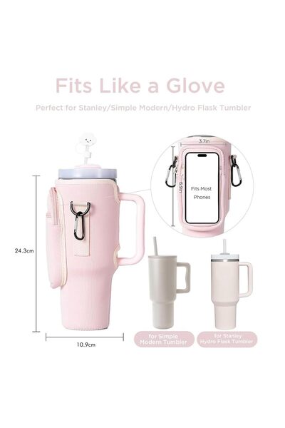 JZS Water Bottle Carrier Bag with Phone Pocket for Stanley Tumbler Pink