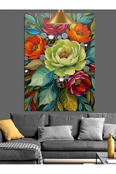 KanvasSepeti Floare în culori vii Pictură în ulei de înaltă calitate texturat...