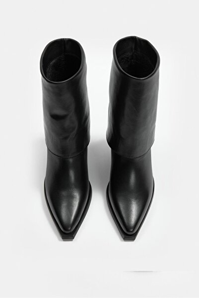 NILUFARR Nexa Black Genuine Leather Heeled Boots