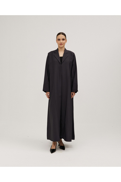 SOROSE SA Crepe abaya, half-circle style, with vertical stitching and a boxy back panel - gray color