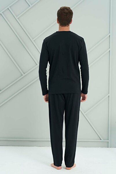REMSA Men's Combed Cotton Long Sleeve Pajama Set 2207 Black02