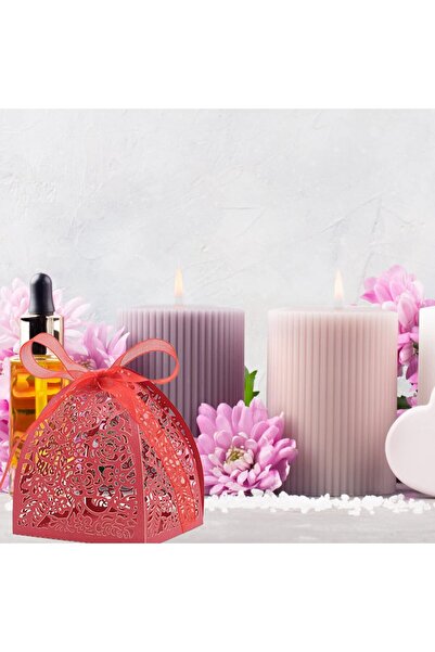 JZS Laser Cut Rose Candy Boxes 50PCS Wedding Favor Gift Boxes Red