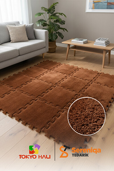 Tokyo Halı Kahverengi Peluş Puzzle Halı, Kendi Tasarımını Oluştur, Yapboz Halı, Peluş Halı