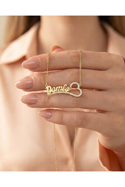 İNDİGO TAKI Kalpli İsimli Taşlı 14 Ayar Altın Kolye