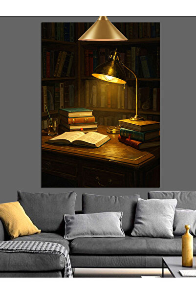 Artmeg Masa Lamba Kitap Okuma Kütüphane Dekoratif Kanvas - Mdf Ahşap Tablo