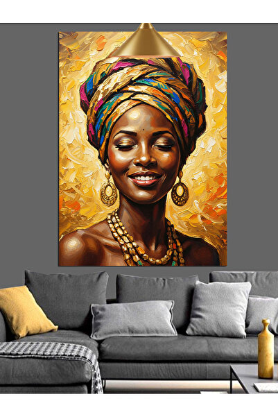 KanvasSepeti Χαμογελαστή Αφρική Υψηλής ποιότητας ελαιογραφία Με υφή Καμβάς ζω...