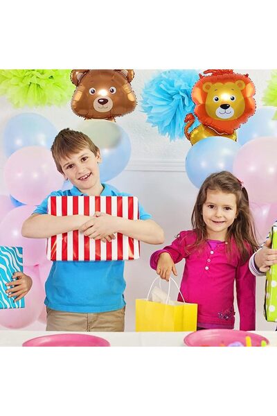 JZS Big Fox Balloons 6pcs Foil Helium Lion Shape Safari Party Decorations