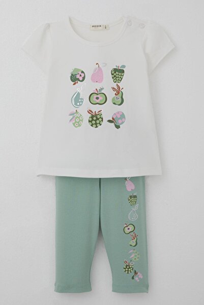 Breeze Girl's Capri Tights Set Cute Fruits Printed 1.5-5 Years Old, Ecru