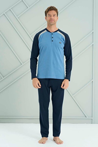 REMSA Set pijama cu mâneci lungi pentru bărbați de mărime mare bumbac moale 2211 Indigo02