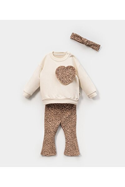 ZEYD ÇOCUK GİYİM Leoapar Printed Heart Bandana Girl's Set