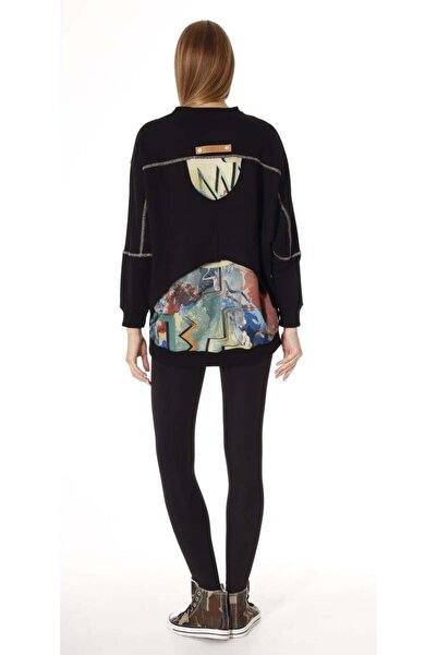 shE tekstil ديجيتال مطبوع تونيك بخيطين أسود