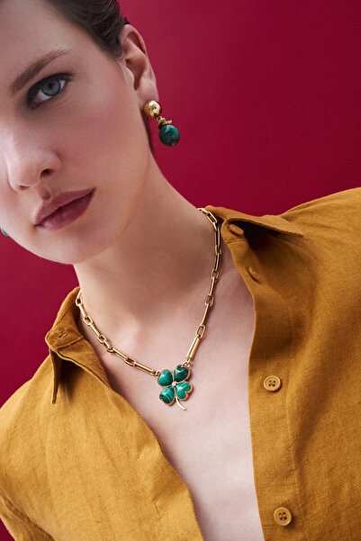 Mon Reve Innerlight Malahit Natural Stone Needle Earrings