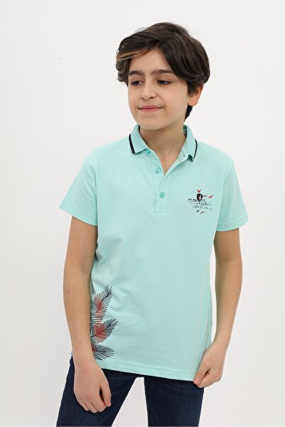 Toontoy Tricou cu mânecă scurtă, cu guler polo și nasturi, cu imprimeu pentru...