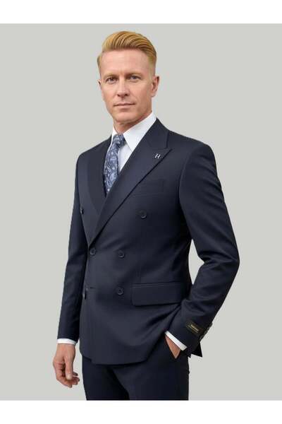 HERMOSE Navy Blue Double-Breasted Modern Fit Suit |   Premium Collection