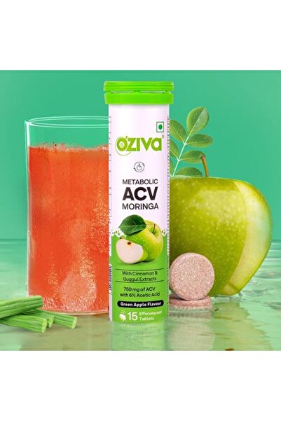 OZIVA أقراص خل المورينجا الفوارة - نكهة التفاح الأخضر، 15 قرصًا