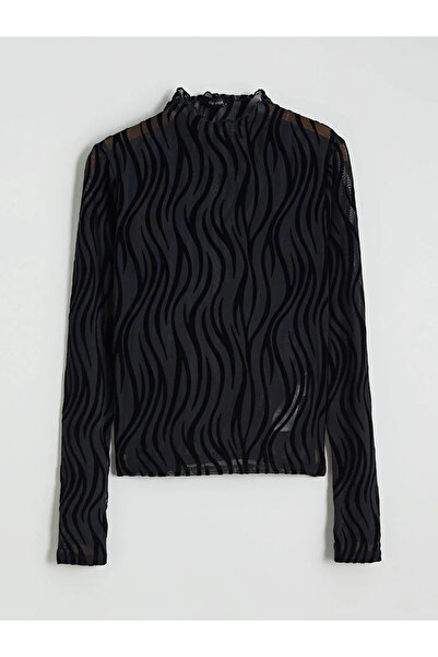 LC Waikiki Mock Neck Patterned Transparent Blouse