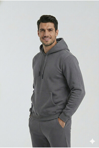 OXVİN Φούτερ με κουκούλα με σκούρο καπνιστό σχέδιο καγκουρό (με βαμβακερή επένδυση)