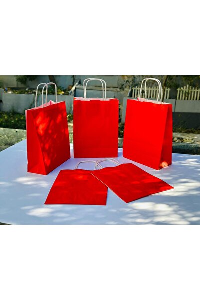 Orbak Kağıt حقيبة ورقية كرافت حمراء اللون عالية الجودة مقاس 18×8×24 سم، عبوة ...