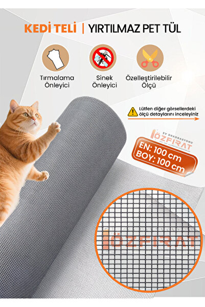 ÖZFIRAT PVC YAPI Yırtılmaz Kedi Teli, Pet Tülü, Sineklik – 100x100 CM – Tırma...