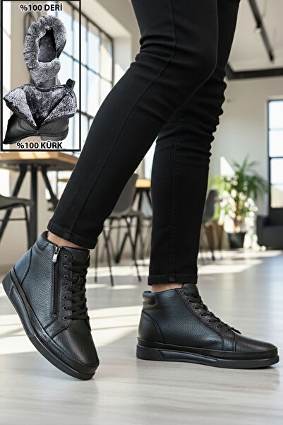 BIG KING Ανδρικές μπότες από γνήσιο δέρμα με φερμουάρ και επένδυση από γούνα