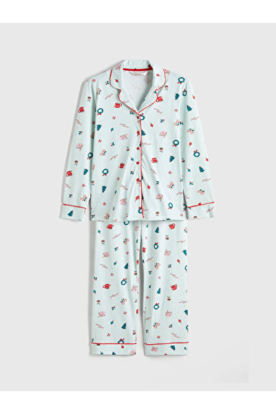 LC Waikiki Shirt Collar Printed Women's Pajamas Set