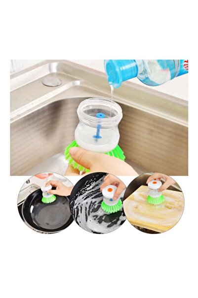 Generic Dishwashing brush with multi-colored soap dispenser, 9x5x6cm
