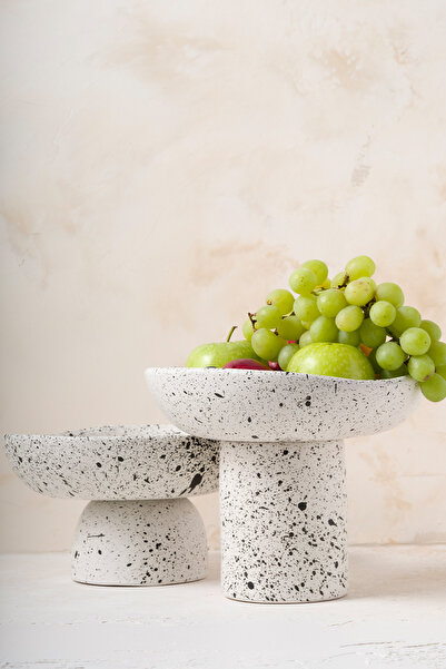 Koza Home Satin Matte White Cracked Footed Handmade Small Presentation Bowl 8614